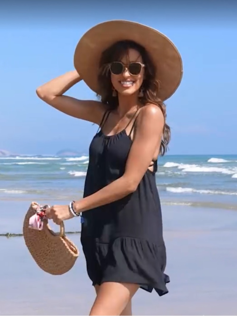 Aolro Black Sheer Swim Dress Coverup